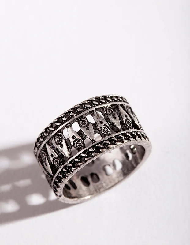 Simple Silver Wedding Bands-Antique Silver Boho Band Ring