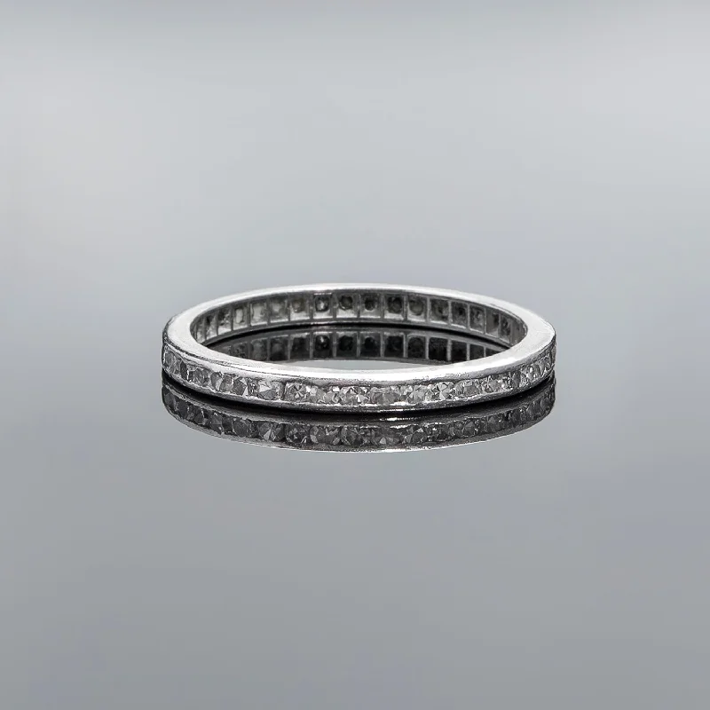 Chunky Silver Rings-Edwardian Platinum & Single Cut Diamond Eternity Band .60ctw