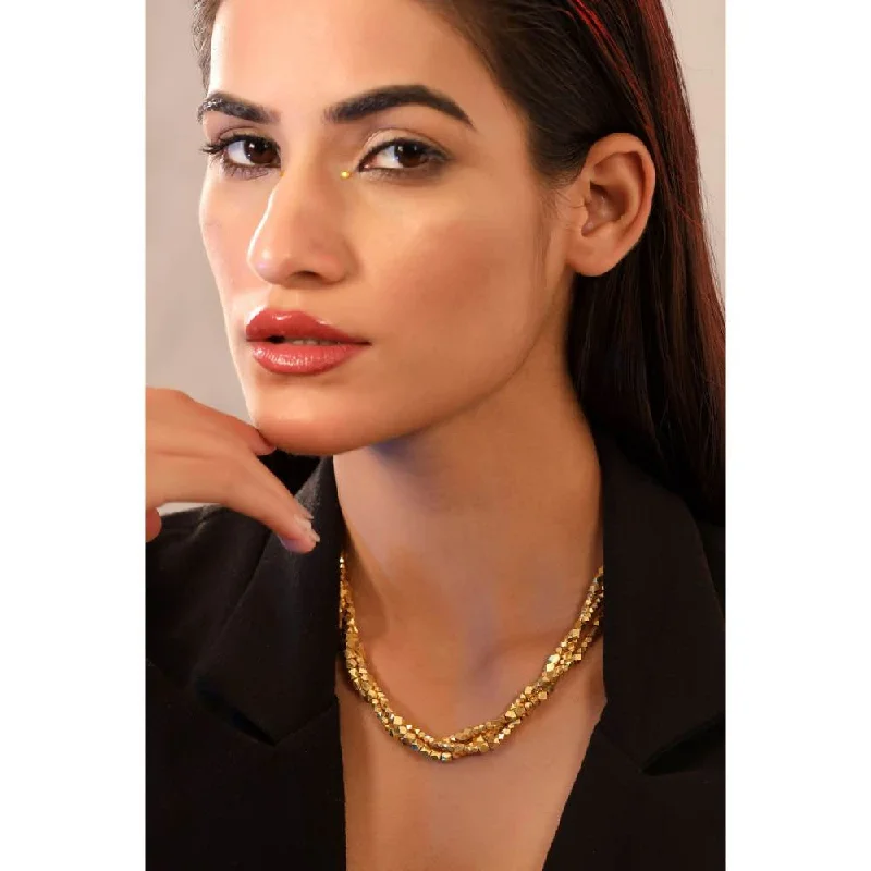 Fashionable Statement Necklaces-Zurooh 18K Gold Plated Multi Faceted Metal Beads Necklace