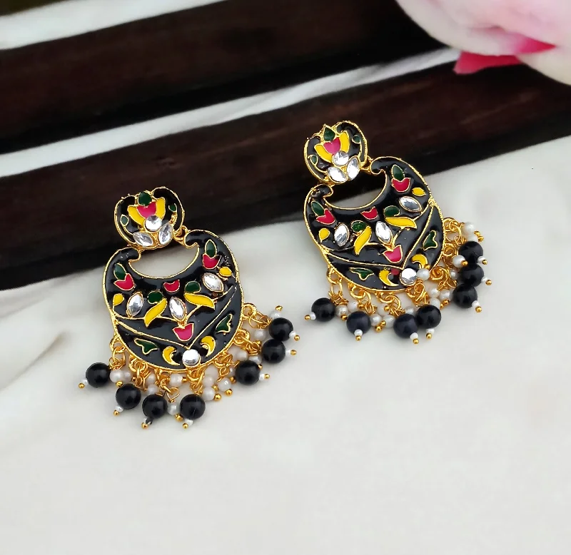 Bright Gemstone Earrings-Amina Creation Gold Plated Meenakari Dangler Earrings