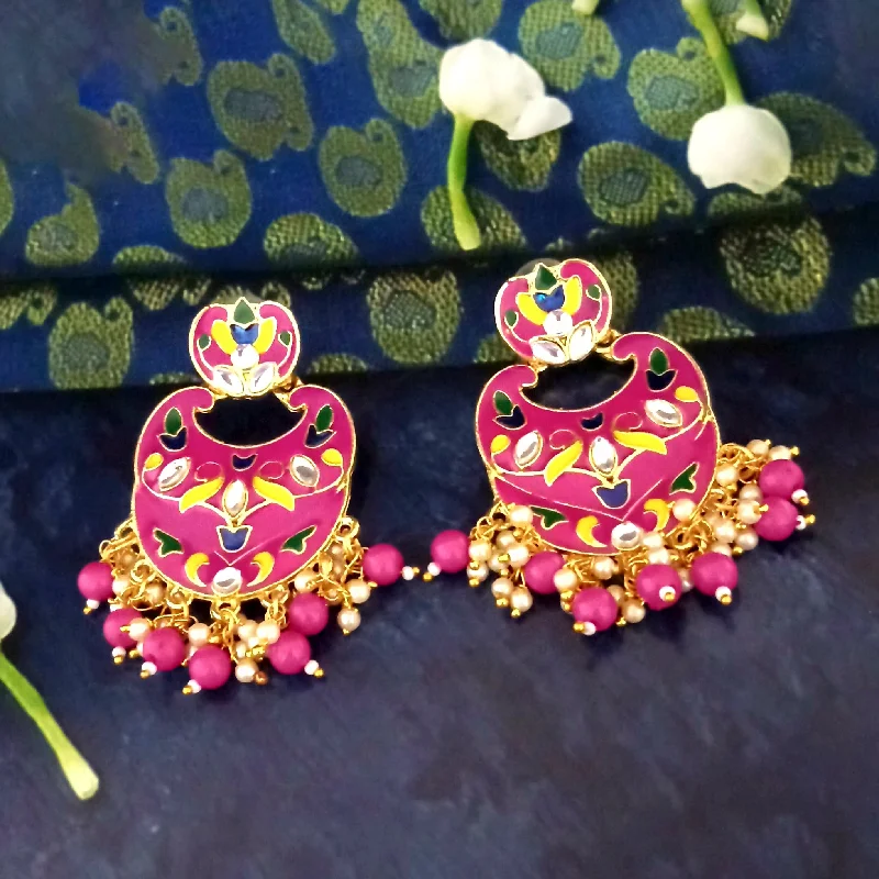 Unique Gold Earrings-Amina Creation Gold Plated Meenakari Dangler Earrings