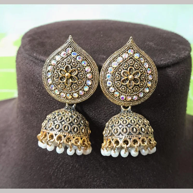 Bridal Jewelry Earrings-H K Fashion Gold Plated Austrian Stone And Beads Jhumki Earrings