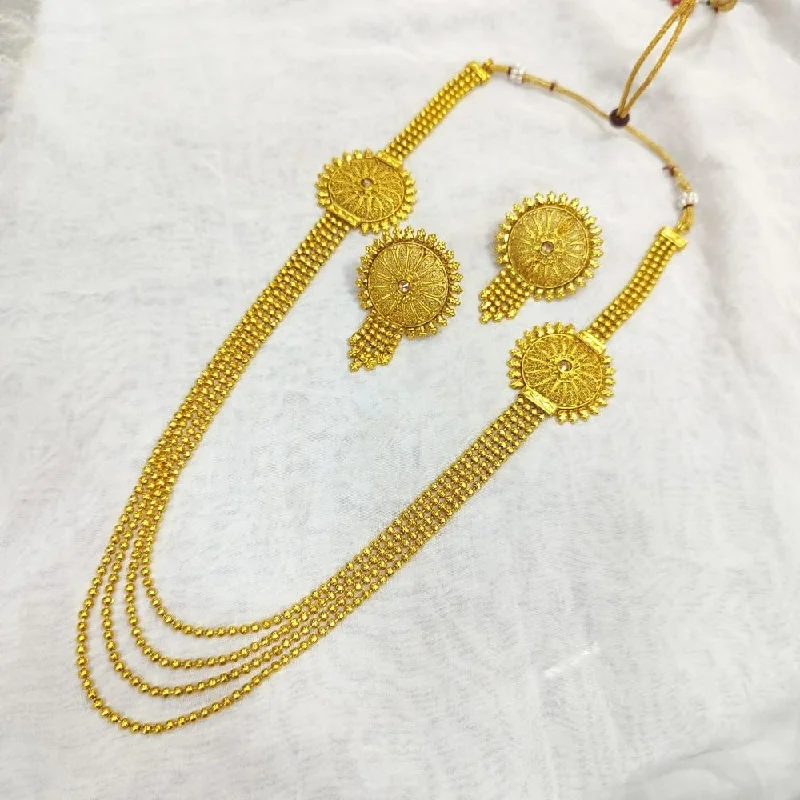 Crystal Heart Necklaces-Akruti Collection Gold Plated Long Necklace Set