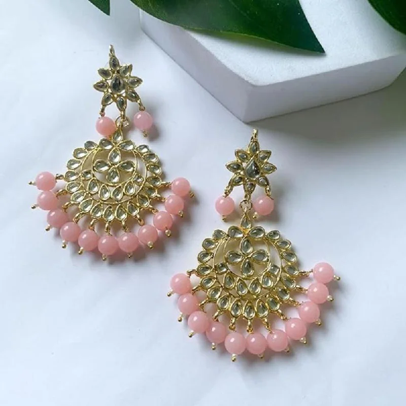 Gemstone Drop Earrings-Etnico Traditional Gold Plated Kundan & Pearl Earrings for Women (E7058Pi)