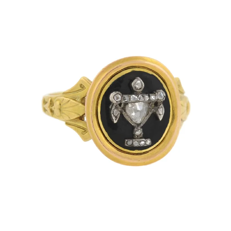 Statement Sapphire Rings-Georgian 18kt Enameled Diamond Urn Mourning Locket Ring