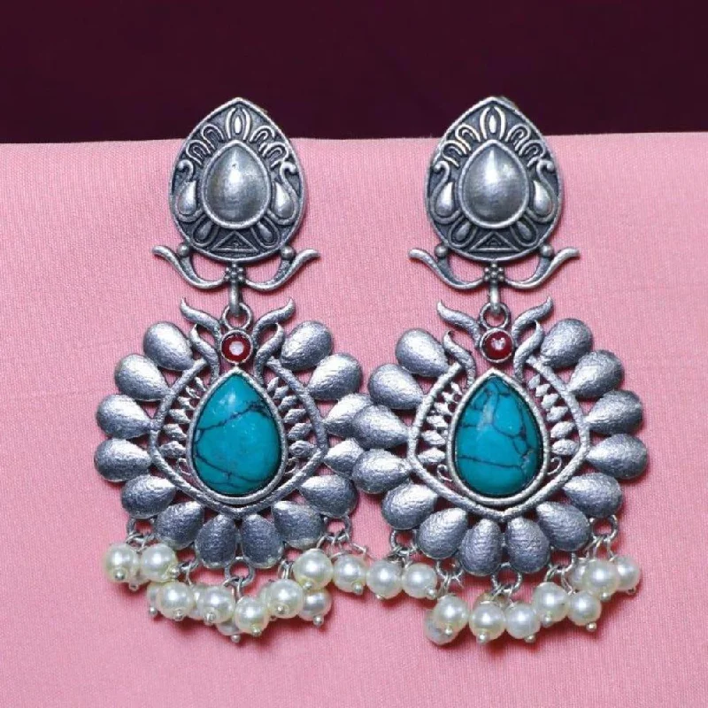 Statement Earrings for Weddings-Akruti Collection Oxidised Plated Crystal Stone Dangler Earrings