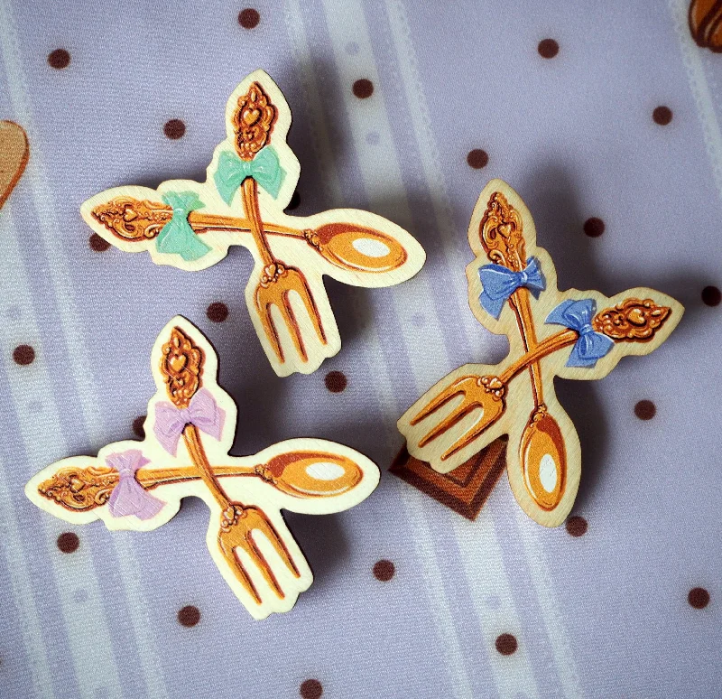 Vintage Brooch with Art Deco Design-Instant Shipping! Crossed Spoon and Fork Pin (3 Colors)