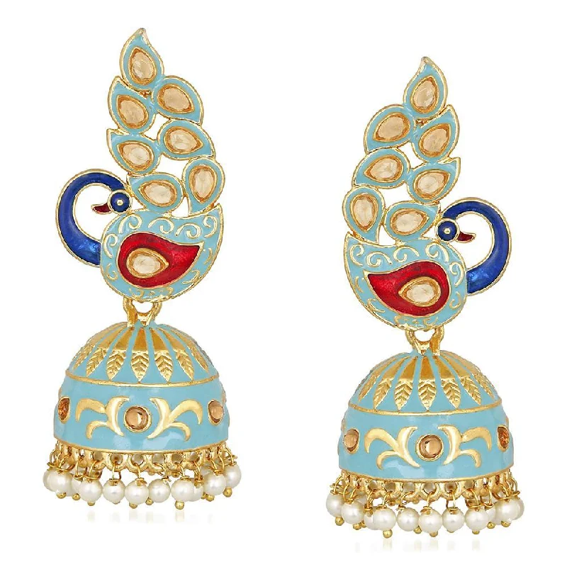 Abstract Earrings for Women-Mahi Traditional Ethnic Blue Meena Peacock Dangle Jumka Earrings with Pearl For Women (ER1109747GBlu)