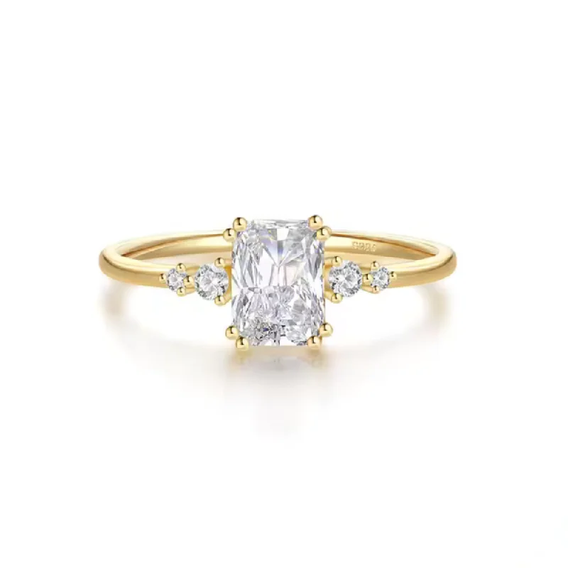 Custom Gold Wedding Rings-Stellar Elegant Ring with Radiant AAAAA Cubic Zirconia