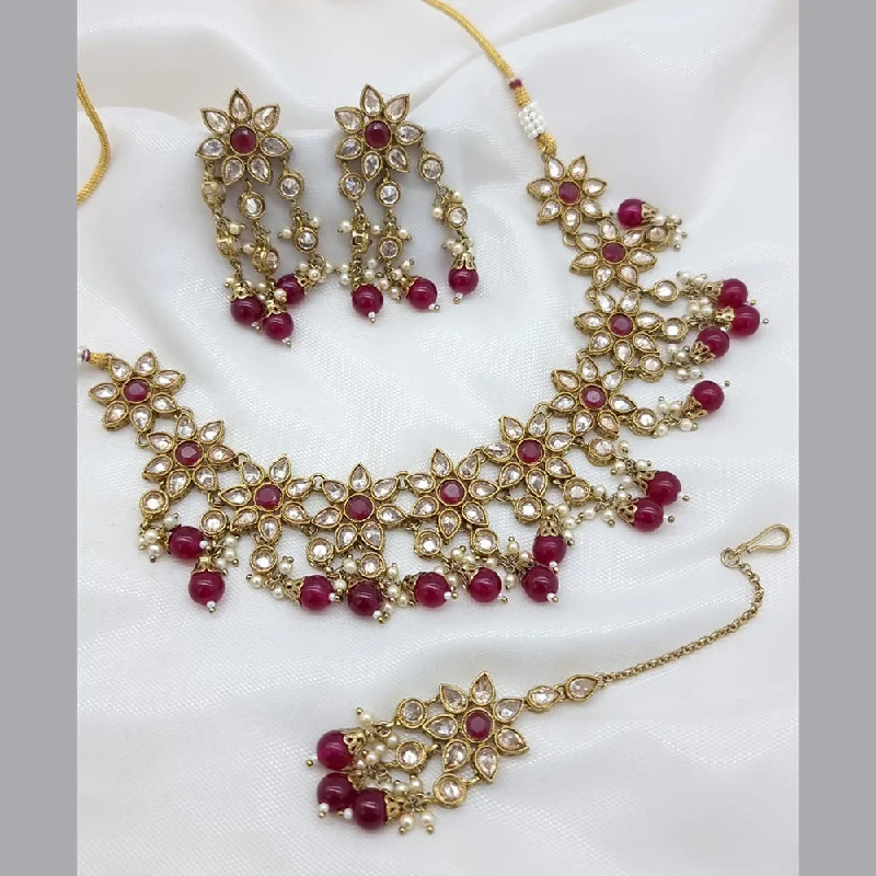 Gold-Plated Choker Necklaces-JCM Gold Plated Crystal Stone Necklace Set