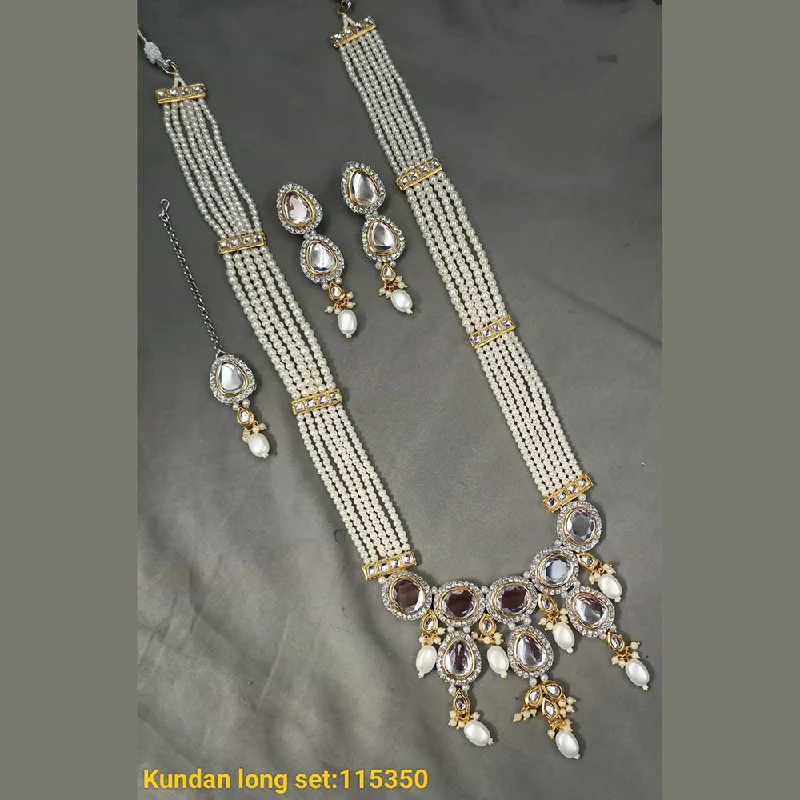 Minimalist Necklaces for Women-Padmawati Bangles 2 Tone Plated Kundan Long Necklace Set