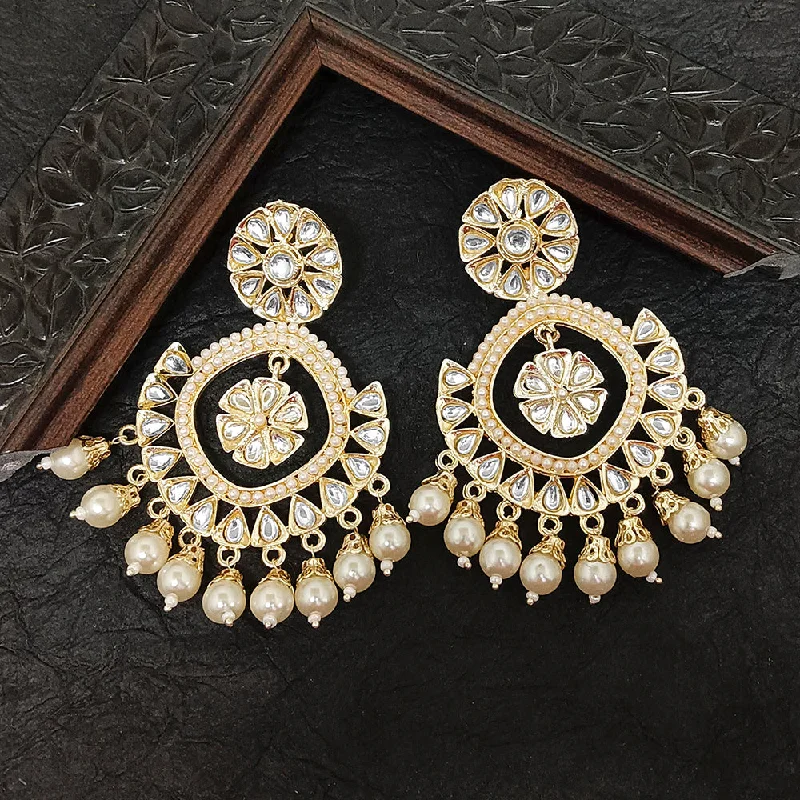 Gold Plated Dangle Earrings-Darshana Jewels Gold Plated Kundan Stone Dangler Earrings