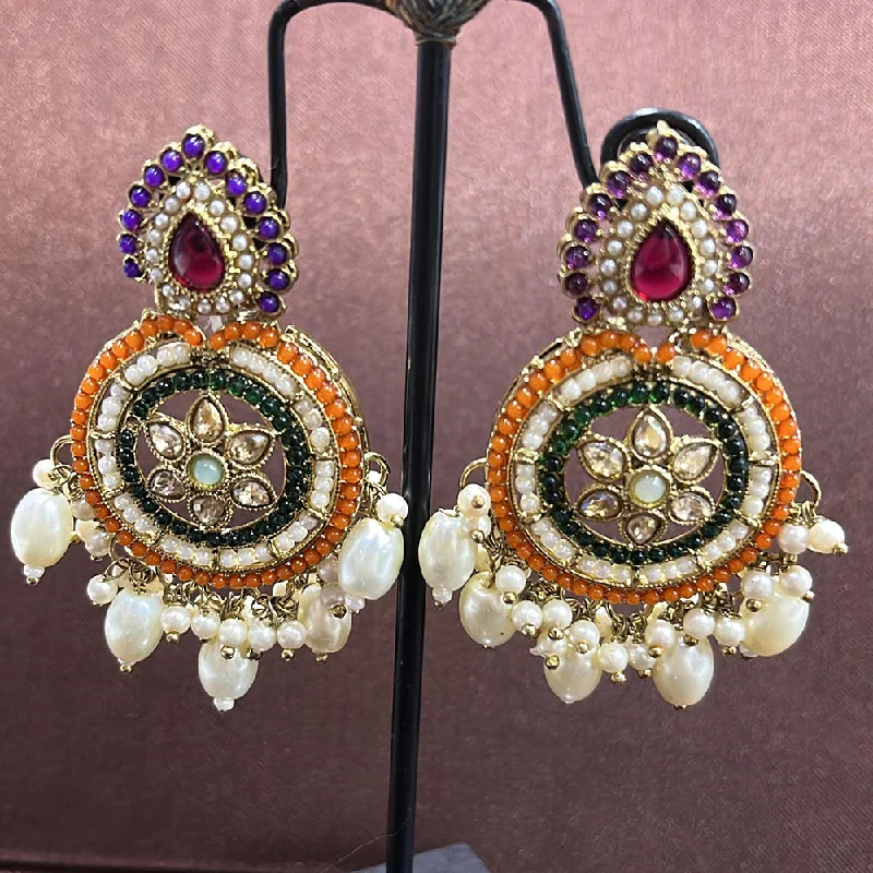 Beautiful Crystal Earrings-Rudraksh Art Antique Gold Plated Crystal Stone And Beads Dangler Earrings (Mix Color)