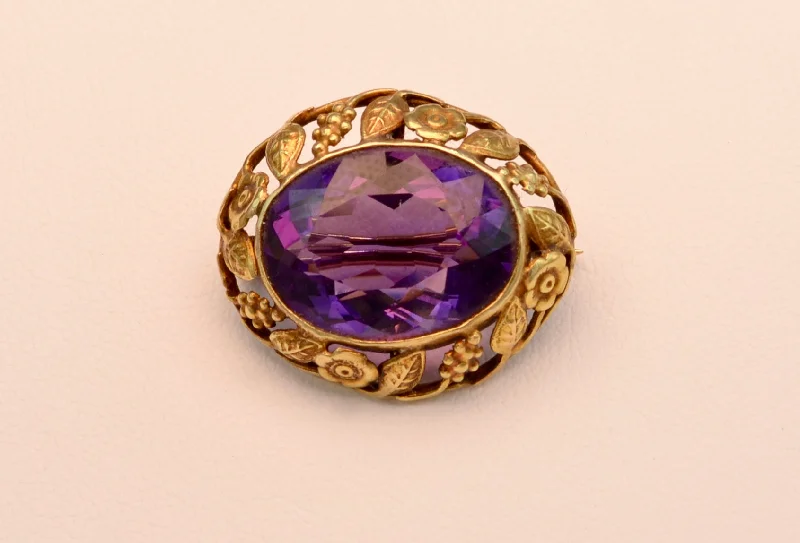 Custom Silver Brooch for Special Occasions-14K Victorian Amethyst Brooch