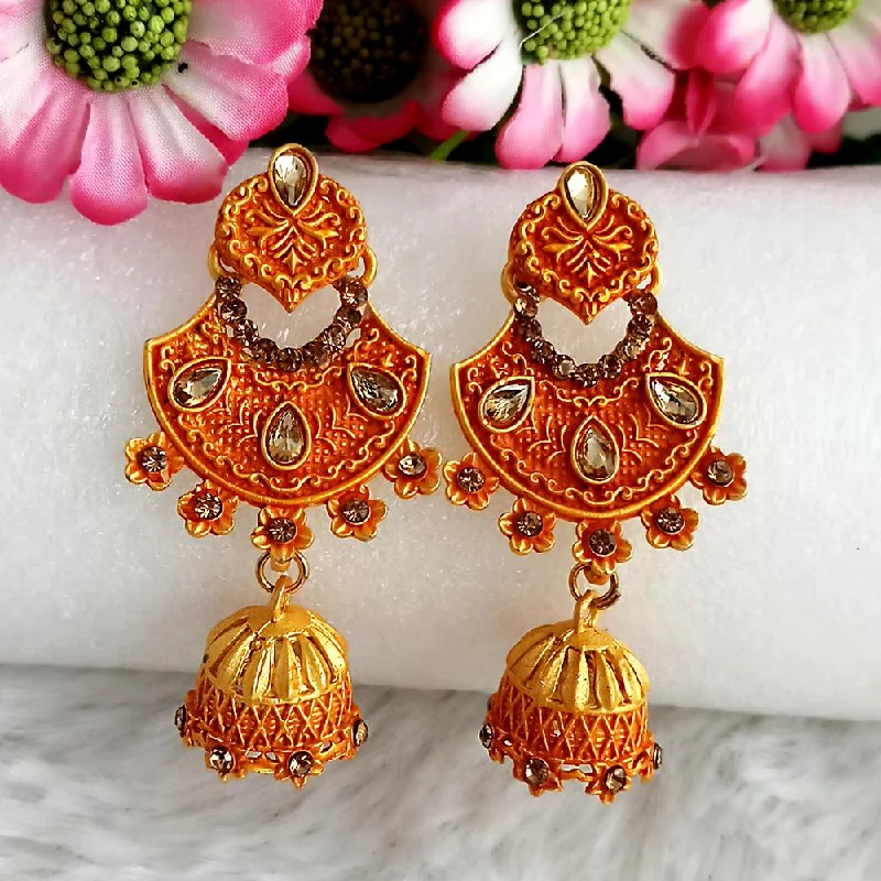 Lightweight Gold Earrings-Woma Gold Plated Orange Dangler Meenakari Earrings - 1318061F