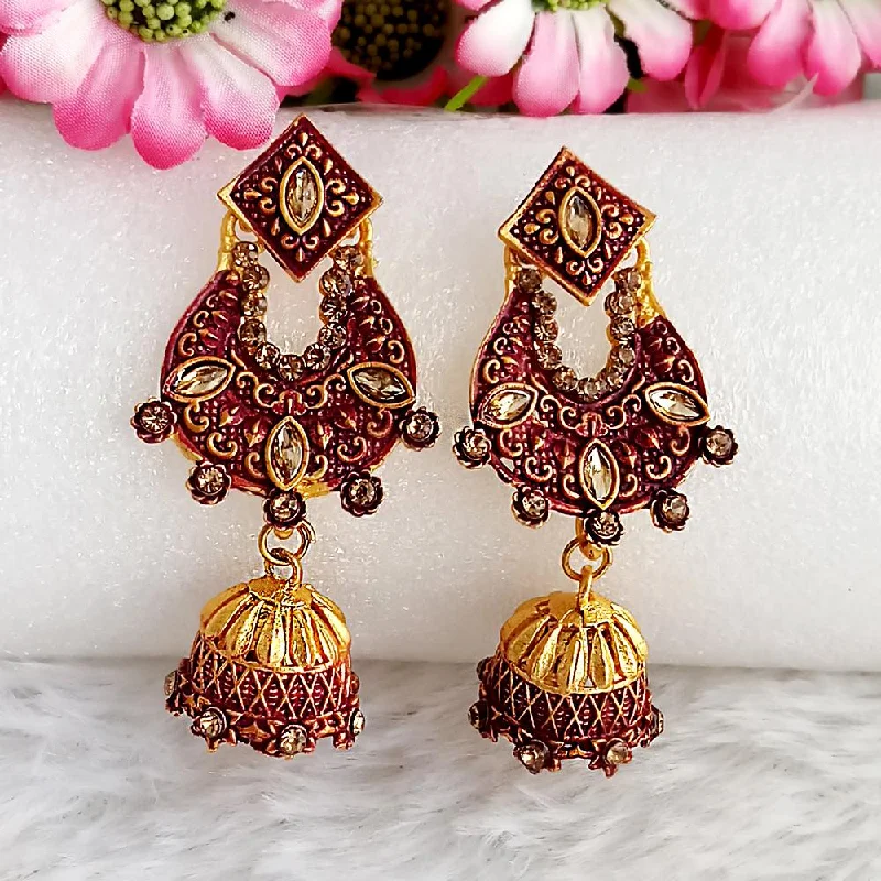 Fine Jewelry Earrings-Woma Gold Plated Maroon Dangler Meenakari Earrings - 1318063D