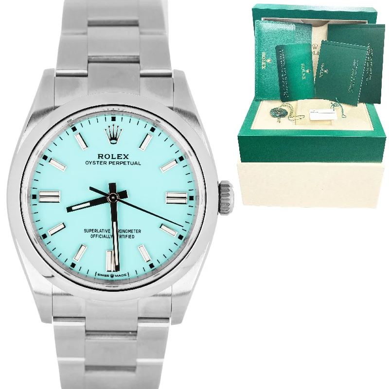 Digital Fitness Watches-2022 Rolex Oyster Perpetual 36mm Turquoise Blue Steel 126000 Watch B&P