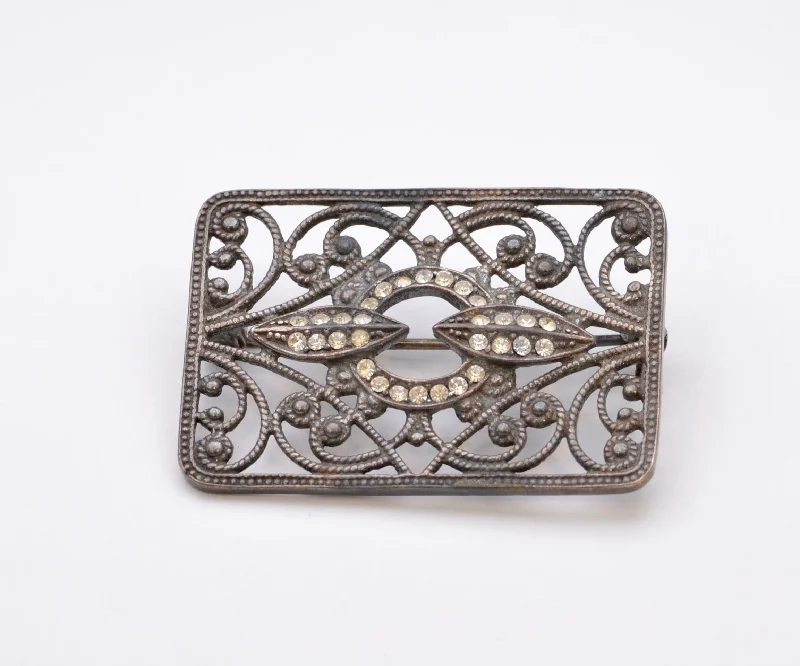 Unique Enamel Brooch for Women-Sterling Silver and Rhinestone Pin