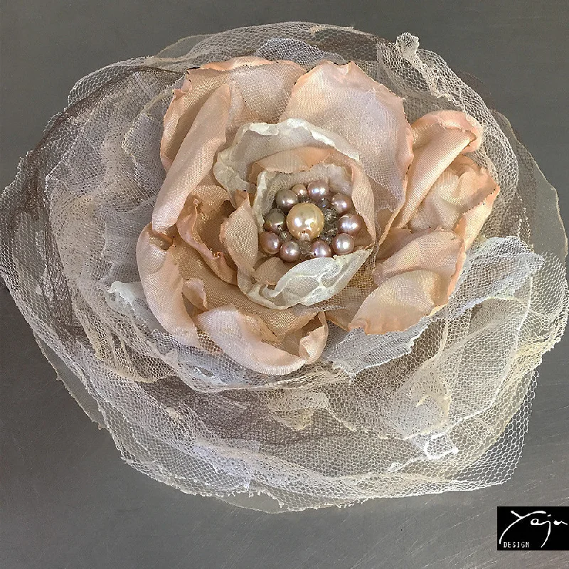 Custom Floral Brooch for Wedding-'Pearl Rhapsody' - Flower Brooch No.27