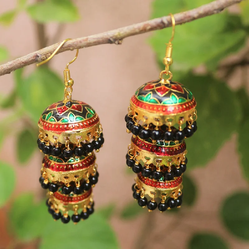 Ethnic Earrings for Women-H K Fashion Gold Plated Meenakari Dangler Earings