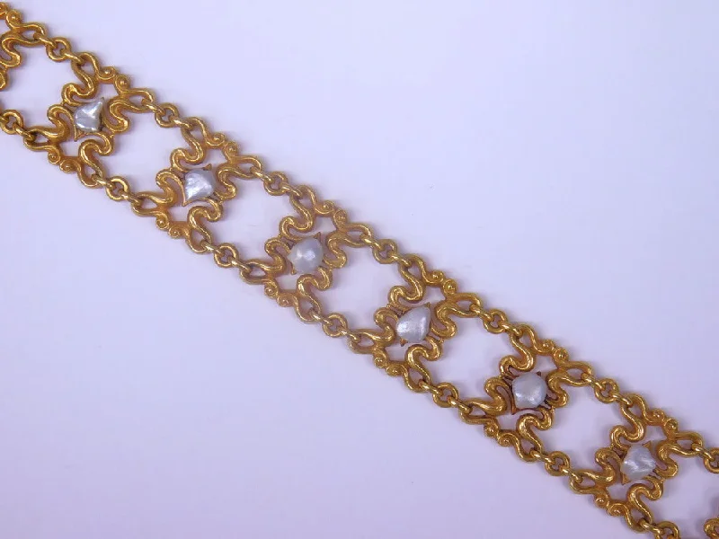 Simple Gold Bracelets-14K VICTORIAN RIVER PEARL BRACELET