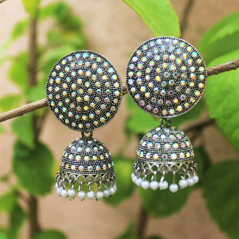 Elegant Gold Earrings-H K Fashion Oxidised Plated  Austrian Stone  Jhumki Earrings