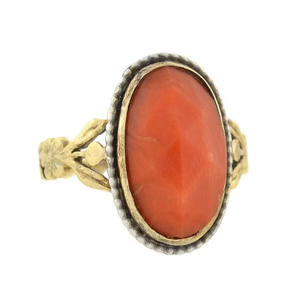 Couples Matching Rings-Georgian 15kt Faceted Natural Coral Ring