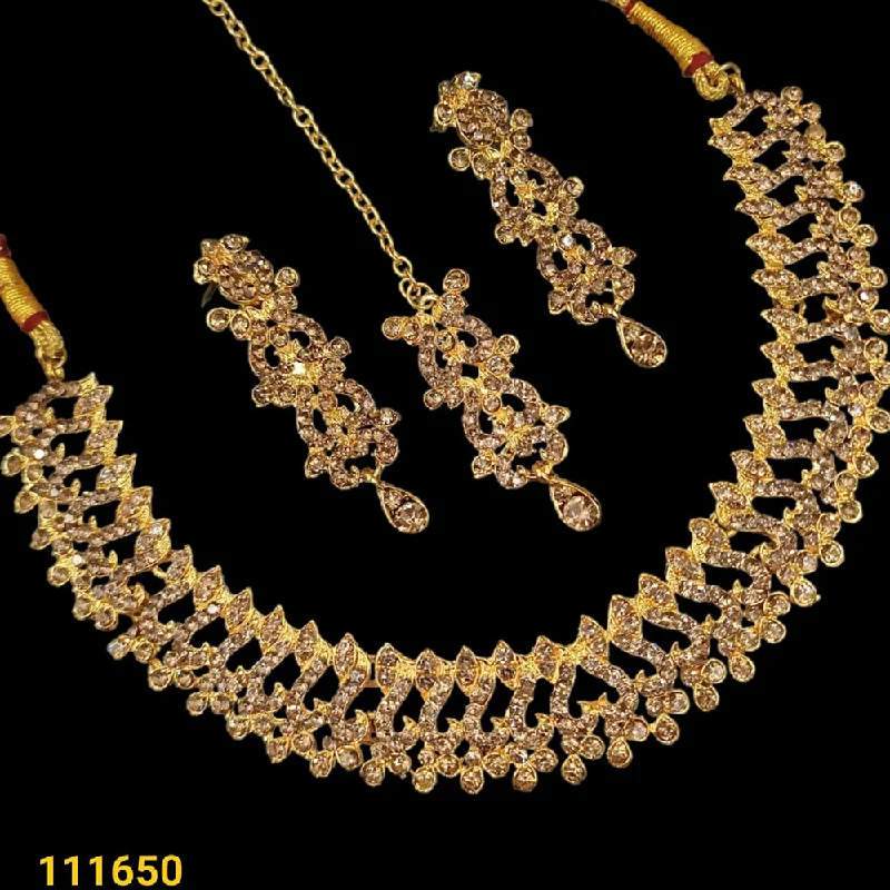 Classic Pearl Necklaces-Padmawati Bangles Gold Plated Austrian Stone Necklace Set