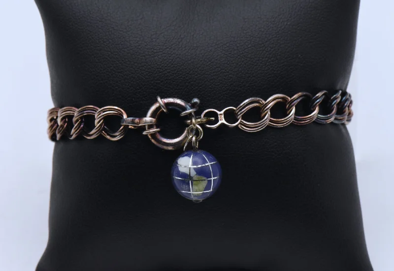 Personalized Couple Bangles-Vintage Sterling Silver Globe Charm Bracelet