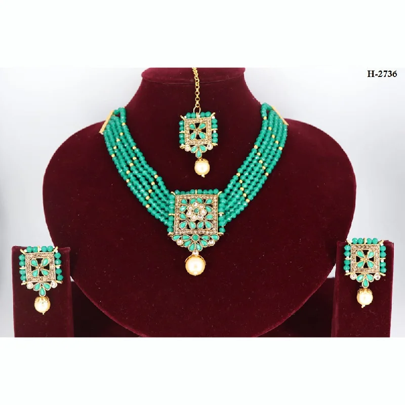 Trendy Necklaces for Teens-Corbeda Fashion Gold Plated Pota Stone Necklace Set