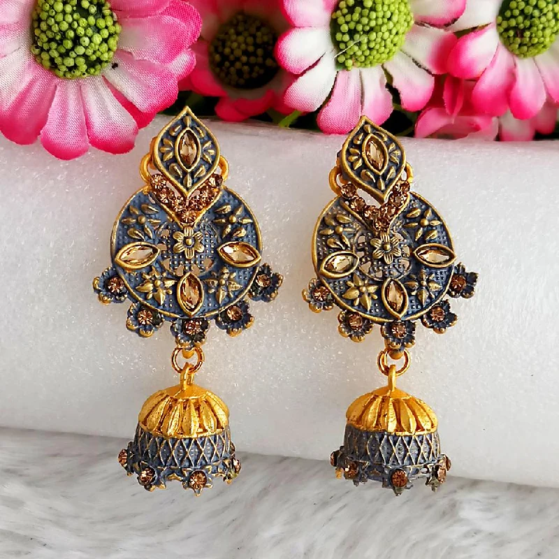 Simple Rose Gold Earrings-Woma Gold Plated Grey Dangler Meenakari Earrings - 1318059C