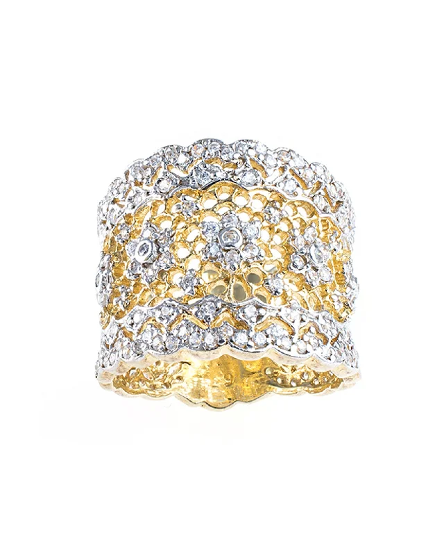 Elegant Gemstone Wedding Rings-Gold Floral Filigree Ring