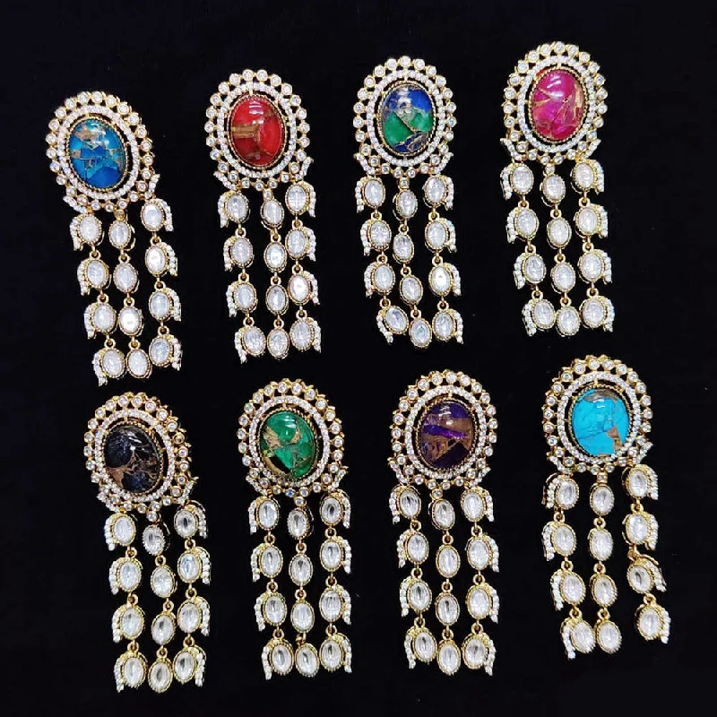 Wedding Earrings for Guests-JCM Gold Plated Polki Kundan Stone Dangler Earrings