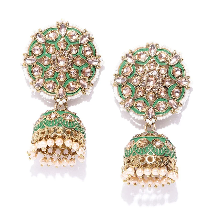 Wedding Earrings for Brides-Rasmm Creations Gold Plated Pearl And Crystal Stone Jhumki Earrings