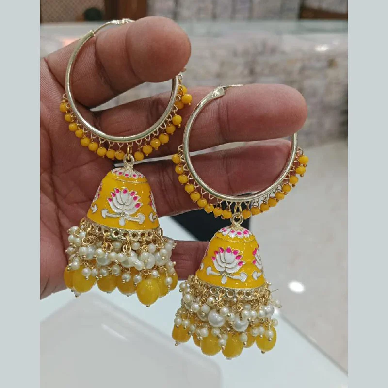 Ethnic Earrings for Women-Shagna Gold Plated Meenakari And Pearl Jhumki Earrings