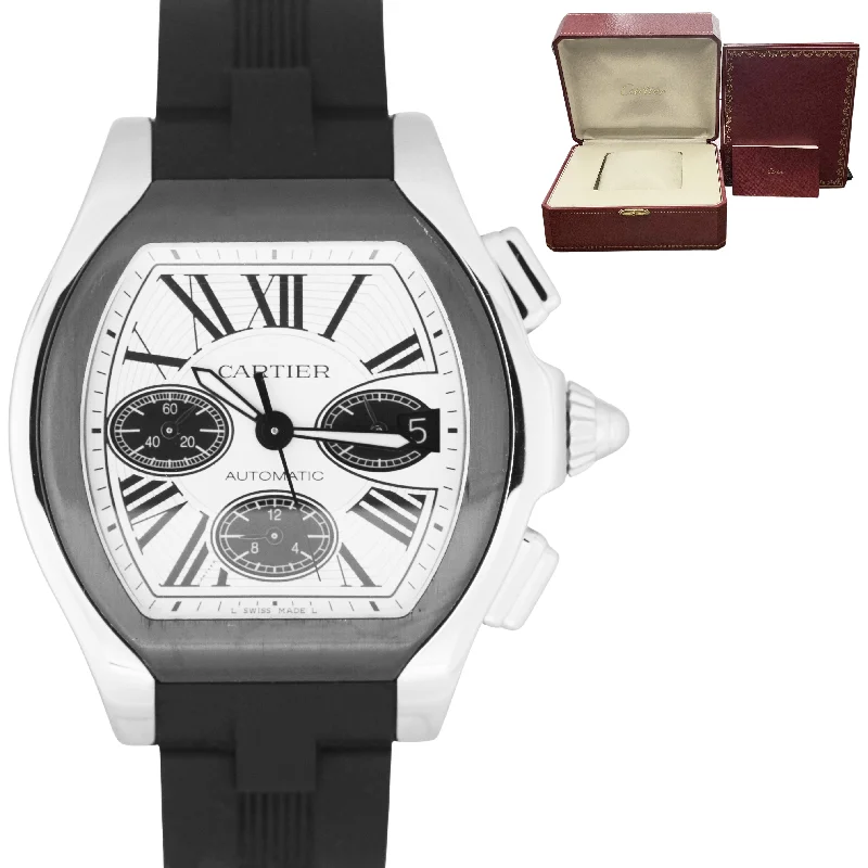 Affordable Luxury Watches-Cartier Roadster Date Silver Roman Automatic Rubber W6206020 3405 Watch B&P