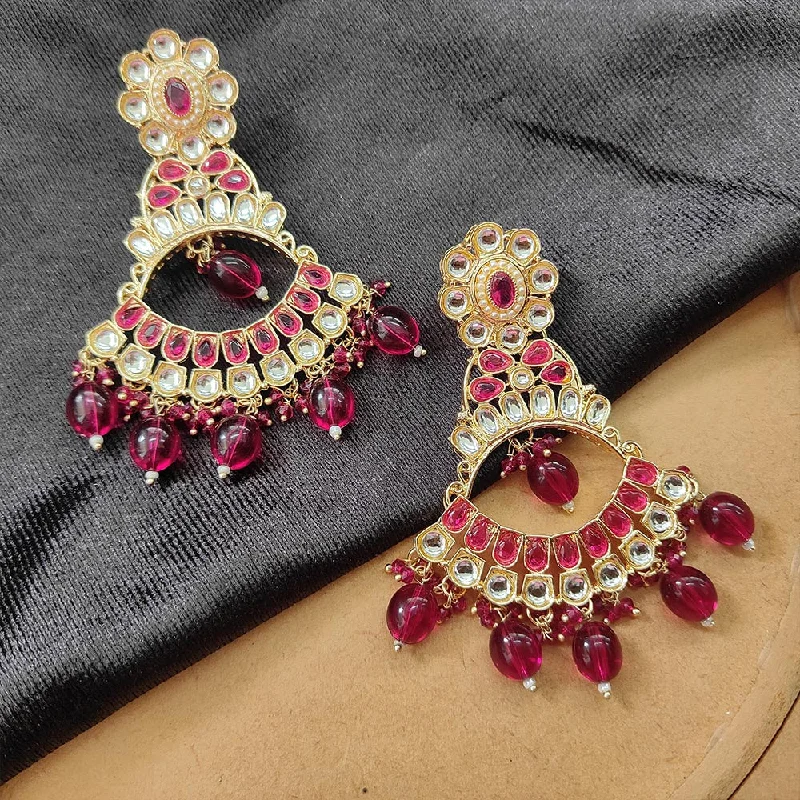 Small Hoop Earrings-Darshana Jewels Gold Plated Kundan Stone And Beads Dangler Earrings