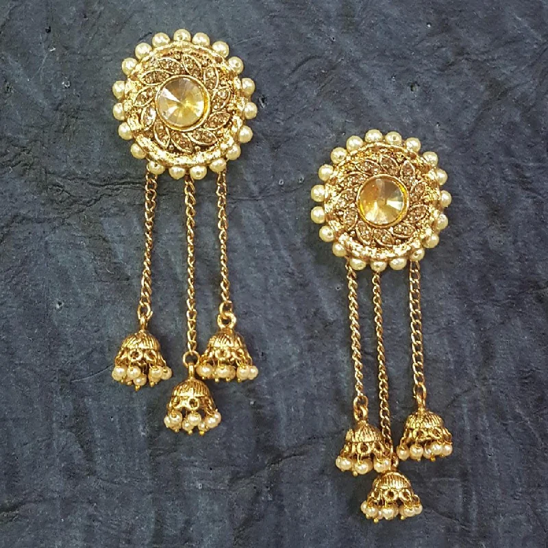 Vintage Boho Earrings-Bhavi Jewels Gold Plated Crystal Stone And Pearls Jhumki Earrings