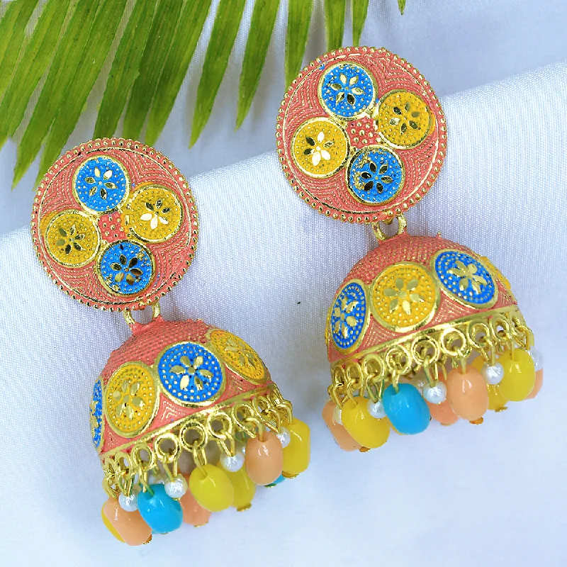 Ethnic Earrings for Women-Mahavir Gold Plated Meenakari Jhumki Earrings