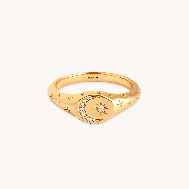 Unique Gold Engagement Rings-Cosmic Signet Ring in Gold