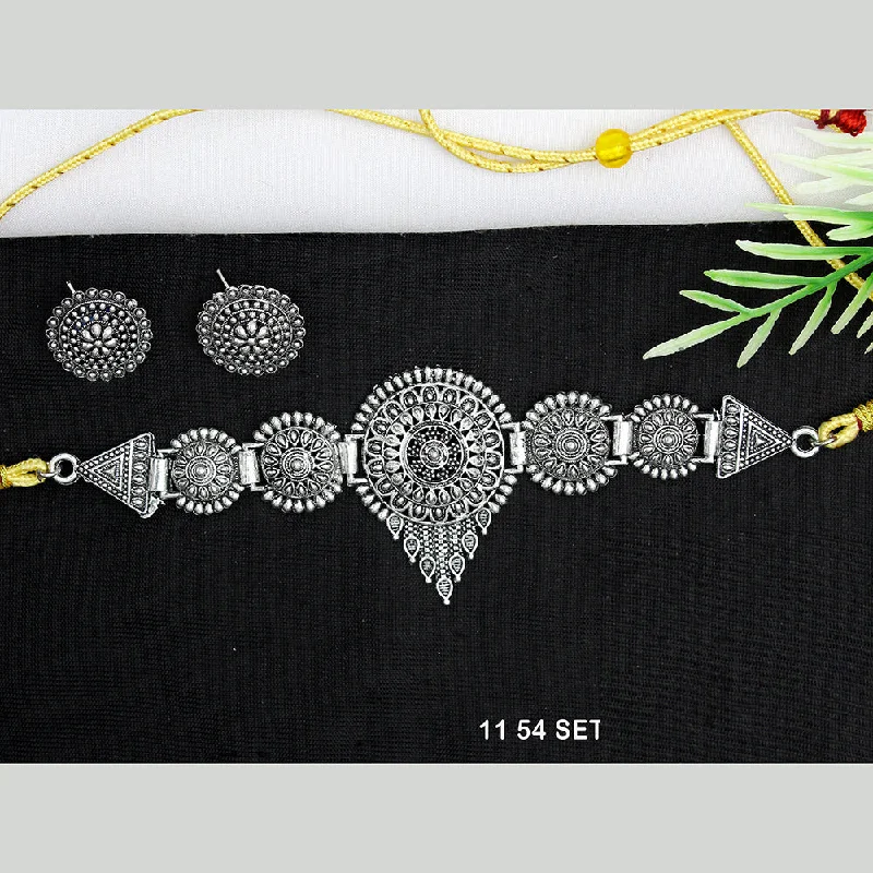 Classic Choker Necklaces-Mahavir Oxidised Plated Necklace Set