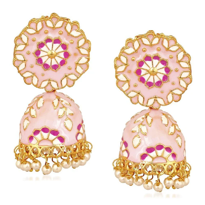 Chic Silver Hoops-Mahi Purple Classic Meenakari Enamelled Artificial Pearl Jhumka Earrings for Women (ER1109731GPur)