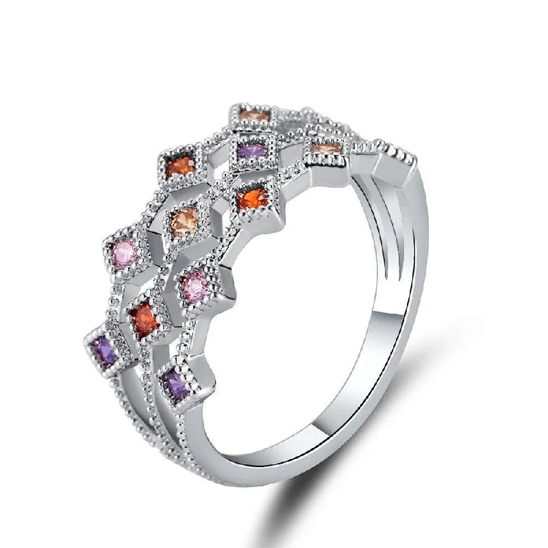 Custom Wedding Rings with Birthstones-Cubic Zirconia Multicolor Ring