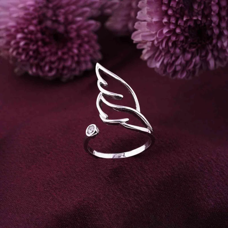 Custom Ruby Rings-Silver Cubic Zirconia Angle Feather Promise Ring