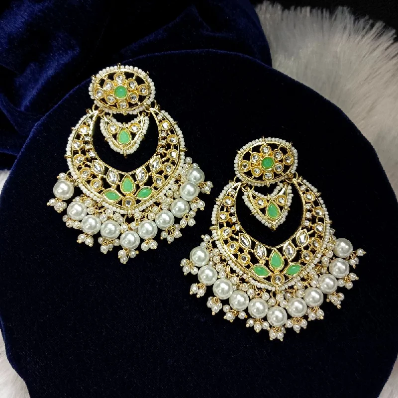 Personalized Earrings for Gifts-Darshana Jewels Kundan Stone Gold Plated Dangler Earrings