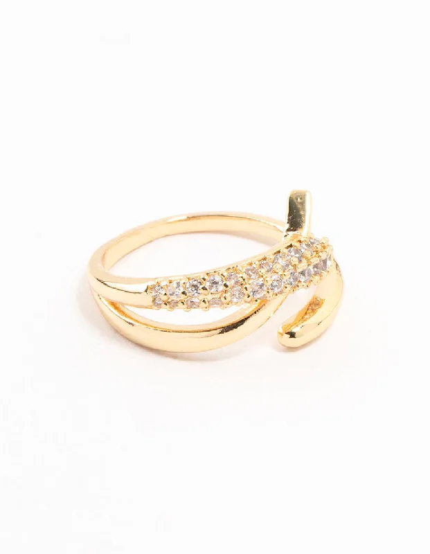 Handcrafted Engagement Rings-Gold Plated Cubic Zirconia Criss Cross Ring