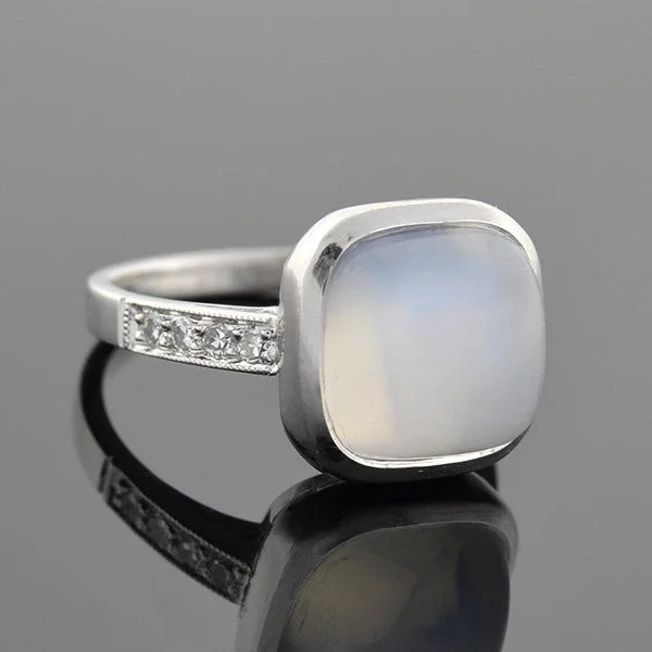 Vintage Engagement Rings-Art Deco 14k Moonstone & Diamond Ring