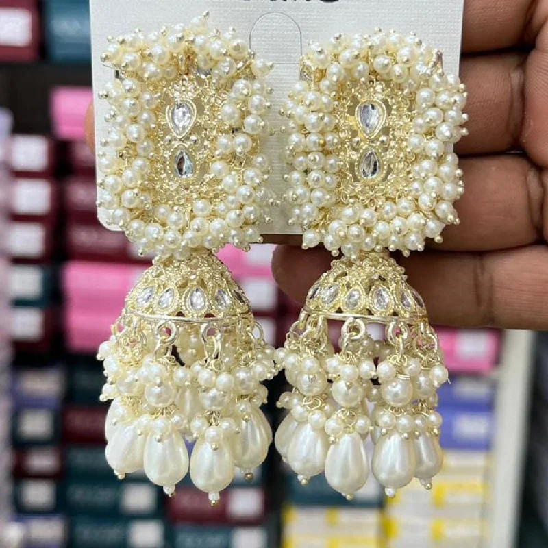 Bold Statement Earrings-Manisha Jewellery Gold Plated Kundan Stone And Pearls Jhumki Earrings