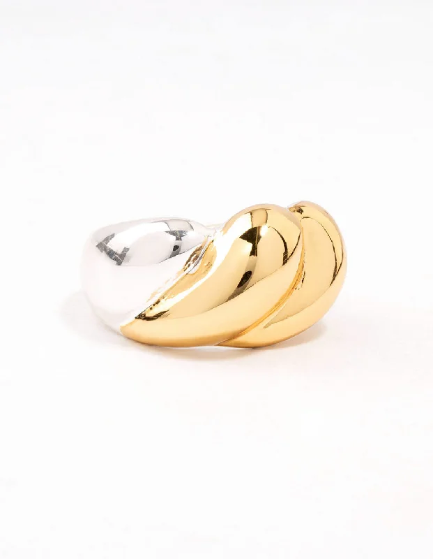 Matching Wedding Rings for Couples-Mixed Metals Statement Ripple Ring