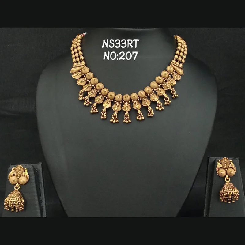 Beaded Tribal Necklaces-Kala Creation Gold Plated Pota Stone Necklace Set